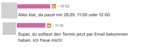 LinkedIn-Nachrichten: Termin am 26.05. vereinbart